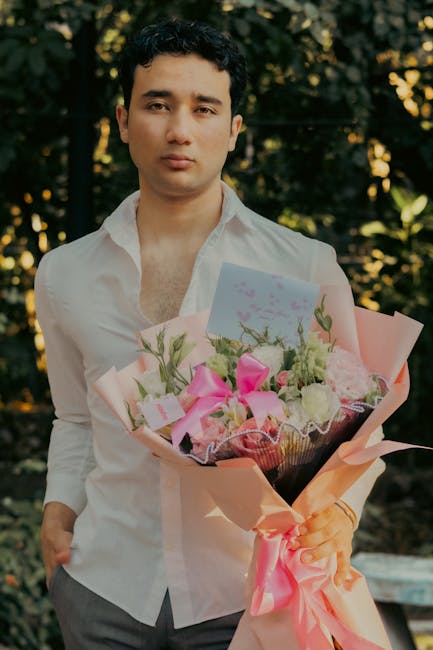 Man with flowers representing achievement