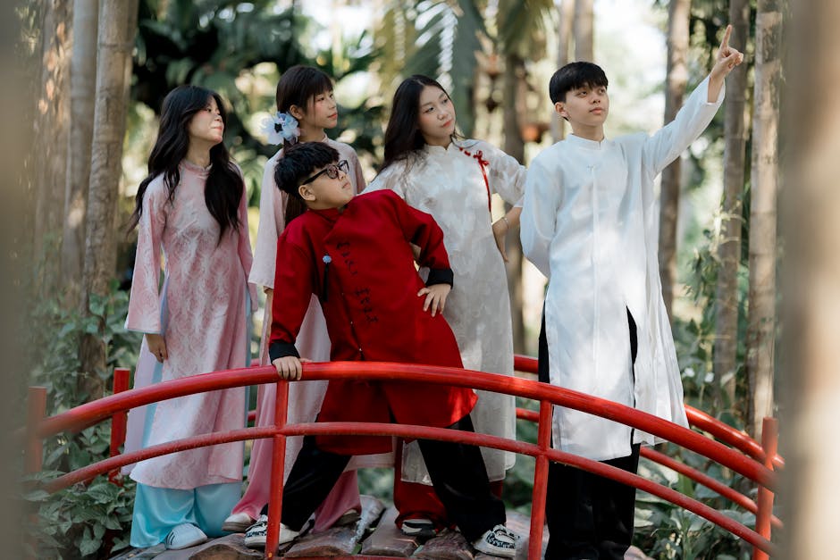 Students in traditional attire representing global education